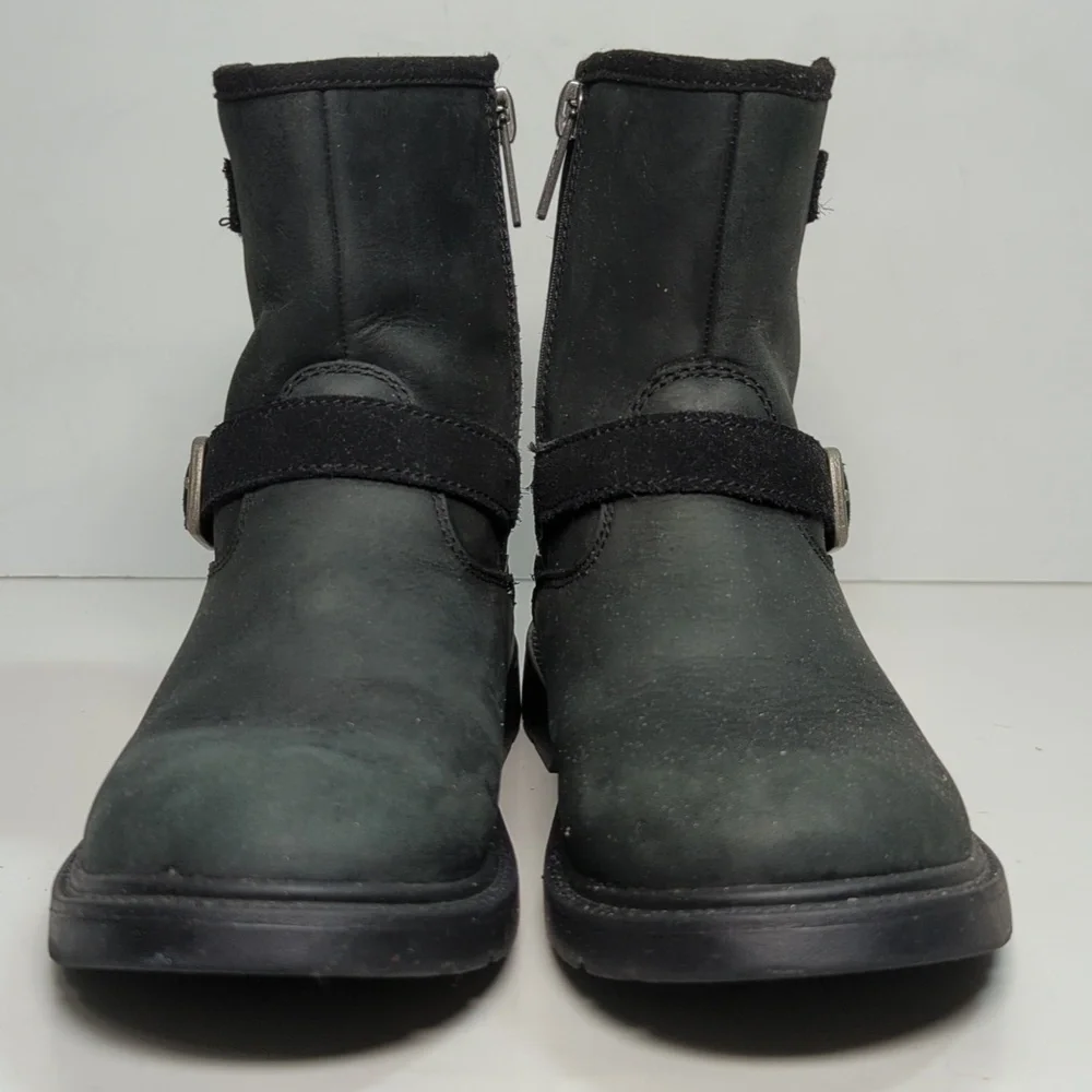 UGG Kinzey Black Nubuck moto ankle boots little kids unisex size 13 EU 31